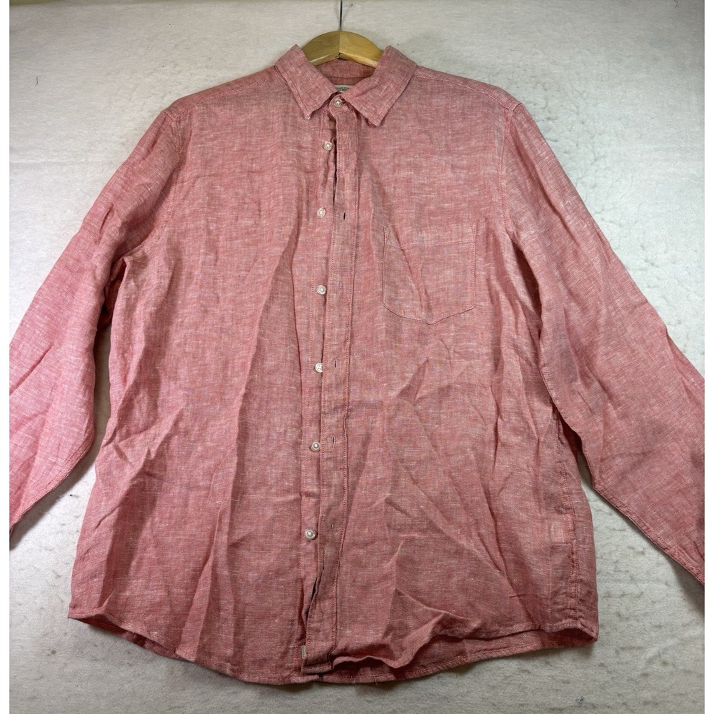 Caribbean Joe Button Up Shirt Mens Sz L Red 100% Linen Long Sleeve NWOT
